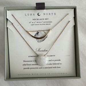 Luna Norte Moonstone Necklace Set - Gold and White